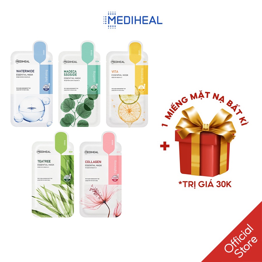 Mặt nạ dưỡng da dưỡng ẩm, chăm sóc da mềm mịn mediheal essential mask ver2022