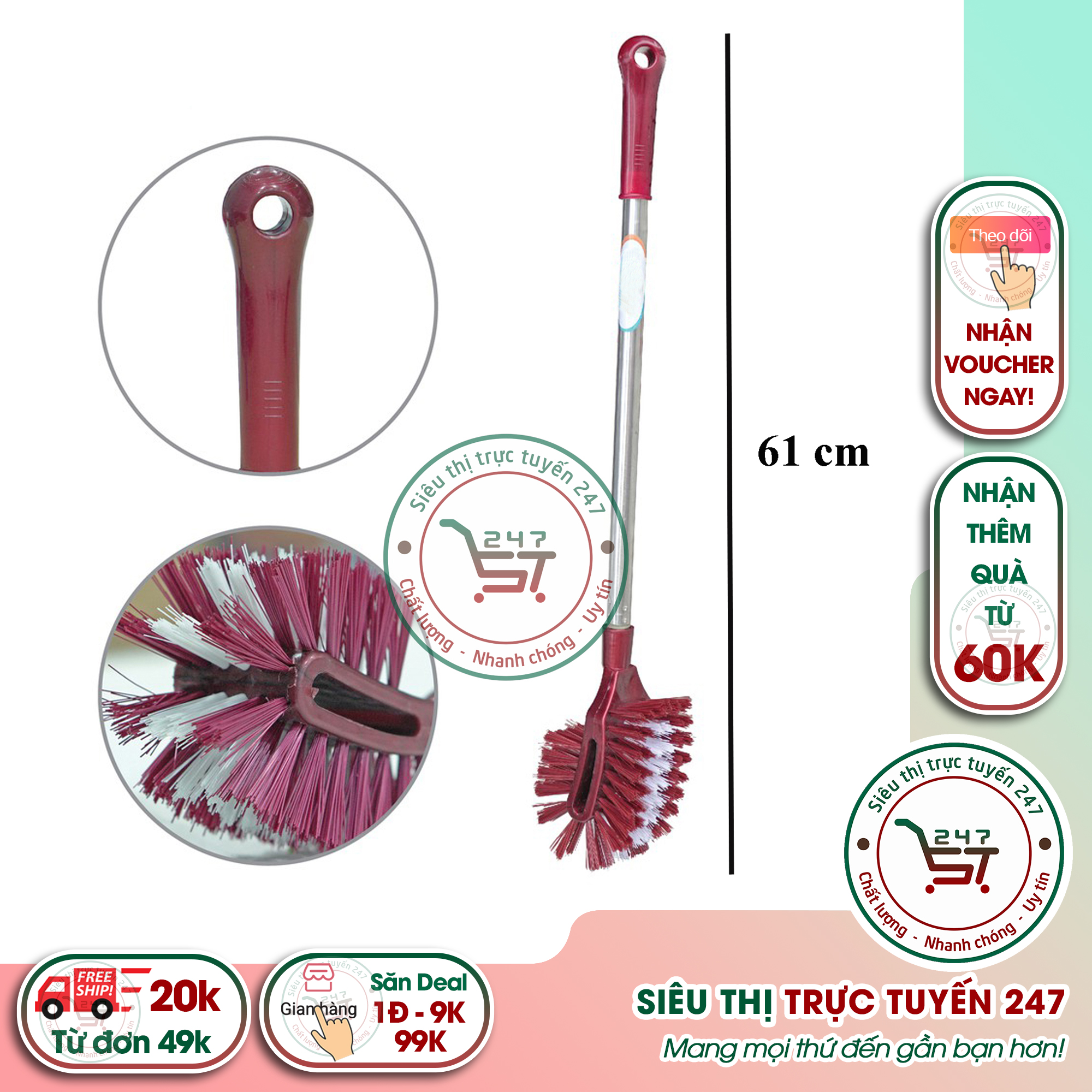 Cọ chà sàn chà bồn cầu cán inox dài chắc chắn làm sạch hiệu quả