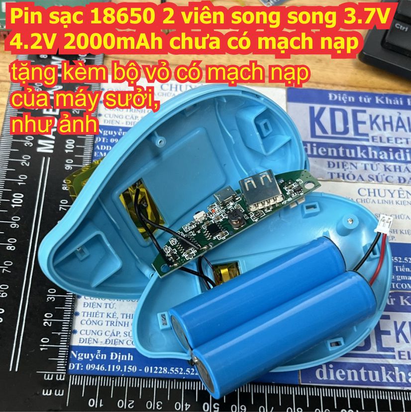 Pin sạc 18650 2 viên song song 3.7v 4.2v 2000mah chưa có mạch nạp kde7688