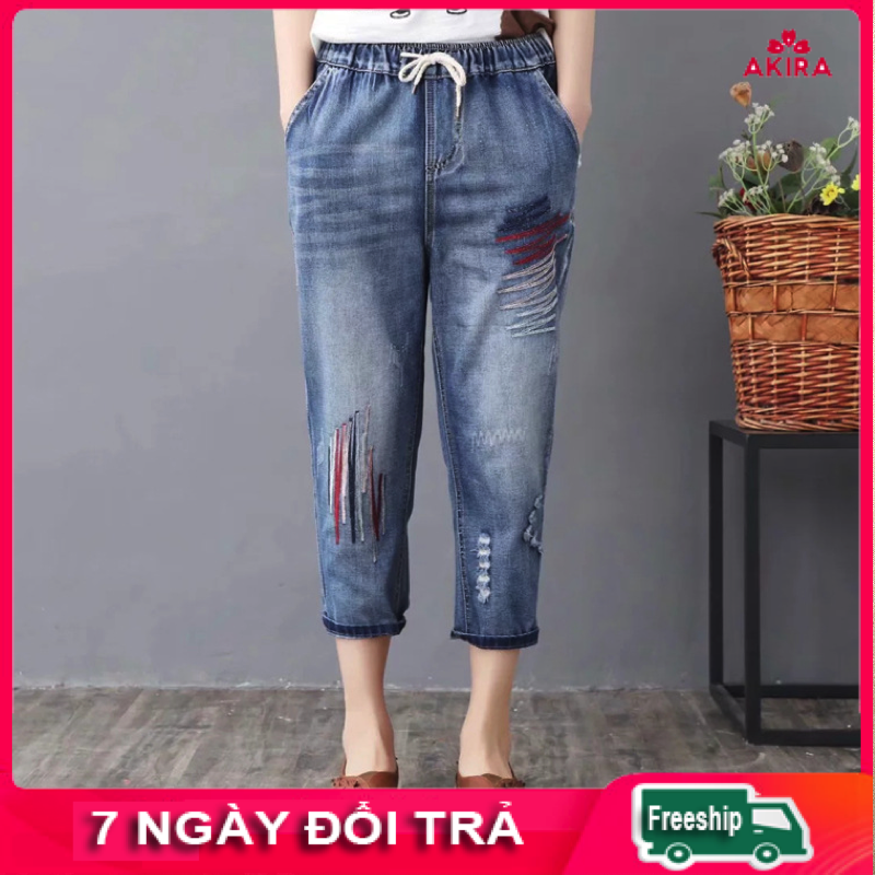 Quần jean lửng 7 tất baggy nữ bigssize form rộng size đại M-3XL