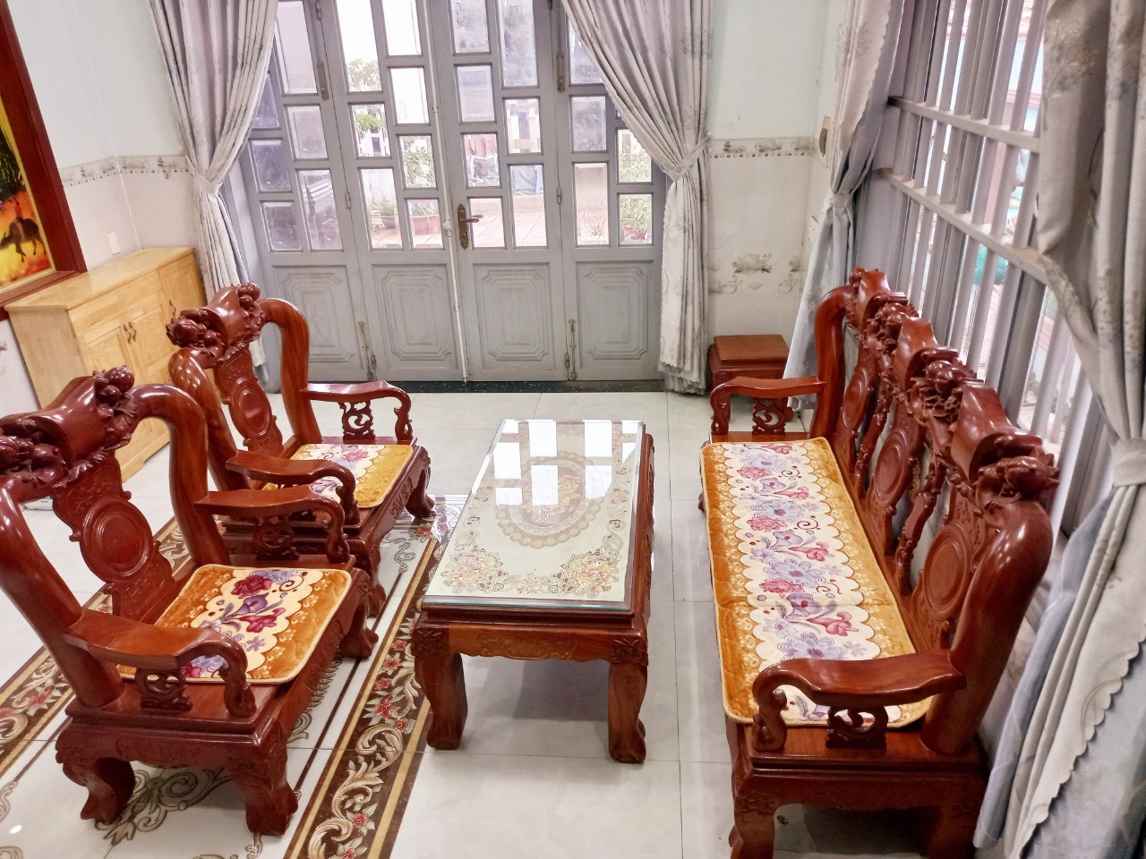 Thảm Lót Ghế Sofa, Đệm Lót Salon Gỗ, Bộ Ba Thảm ghế nhung in hoa văn [ngăn ghế bị trầy xước, ngồi êm ái gồm 3 tấm