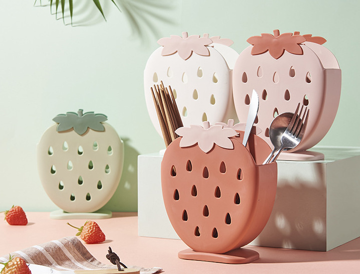 [HCM]Khay Đựng Đũa Trái Dâu Dễ Thương Hộp Đựng Đũa Muỗng Đa Năng Hình Dâu Tây Khay đựng đũa muỗng