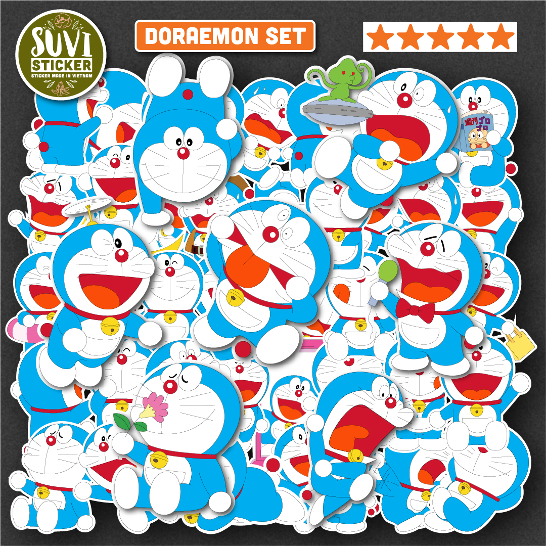 Sticker Doraemon chống nước dán laptop, điện thoại, đàn guitar, mũ bảo hiểm
