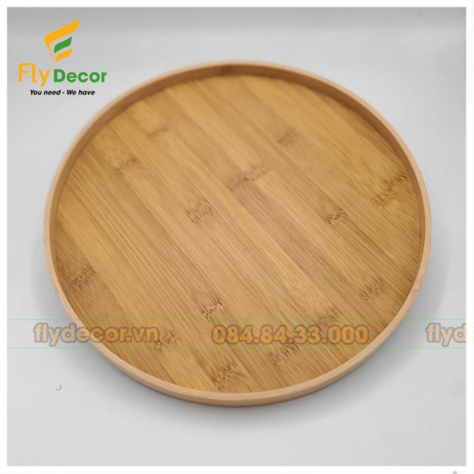 Khay gỗ tre tròn đa năng bưng bê, khay đựng đồ ăn, decor chụp ảnh - Flydecor
