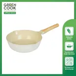 Chảo đúc Green Cook men gốm IVORY GCP236 miệng rót - Dùng mọi loại bếp - Hàng chính hãng Greencook