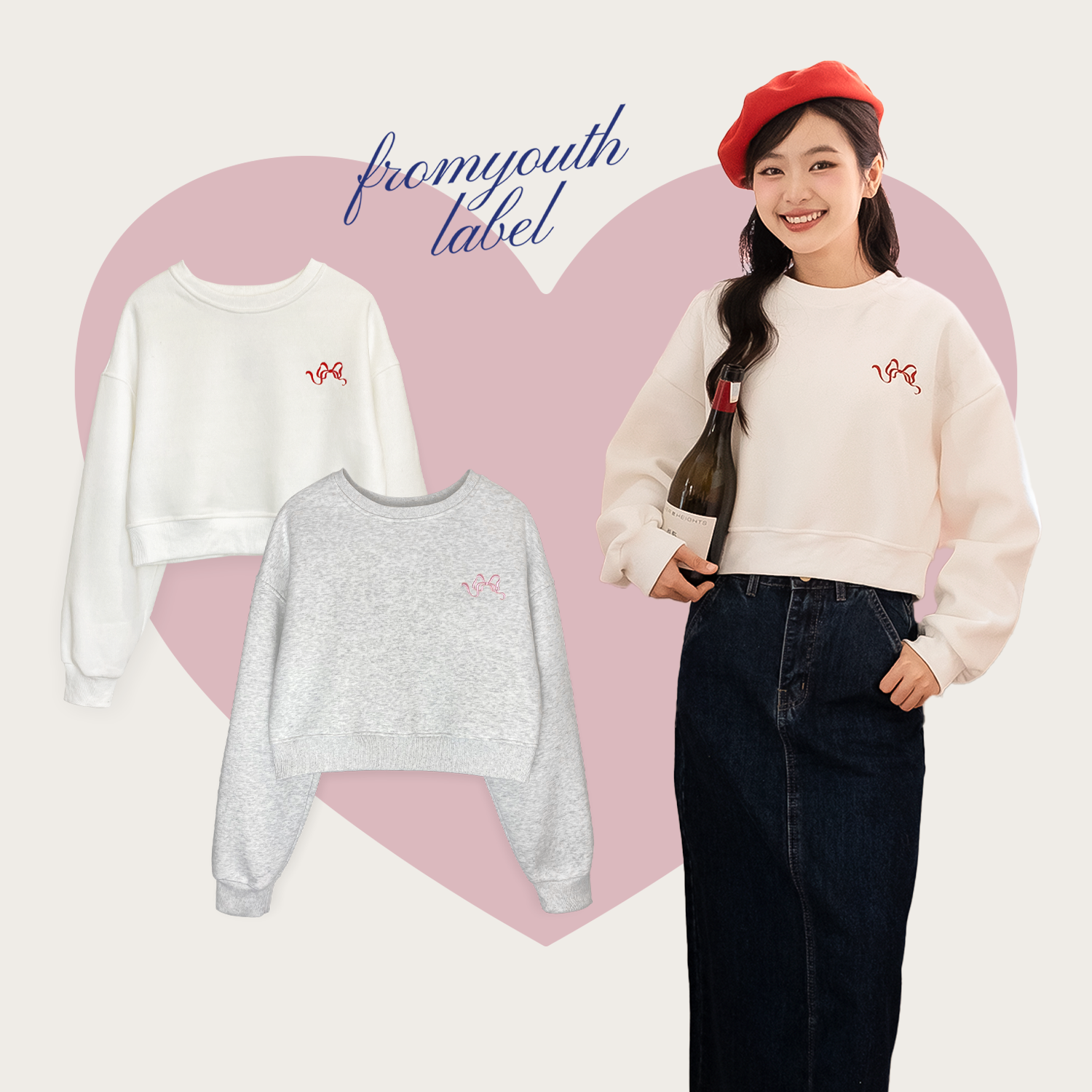 Áo nỉ dáng ngắn thêu chữ NakedbyV - Fromyouth Cropped Sweatshirt