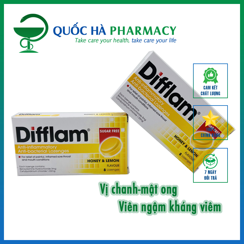 Viên Kẹo Ngậm Chanh Mật Ong Difflam Plus (Hộp 8 viên) - Quốc Hà Pharmacy