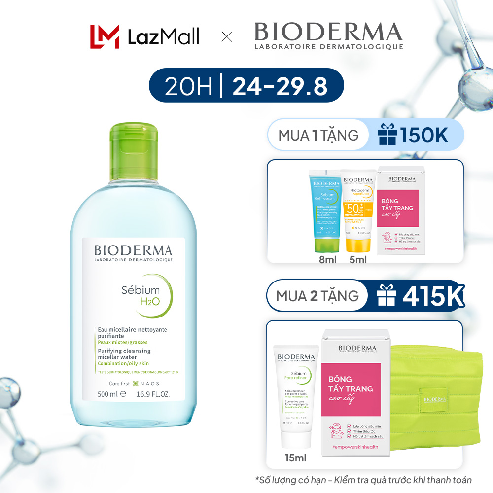 Dung dịch làm sạch và tẩy trang micellar cho da hỗn hợp, da dầu và da mụn Bioderma Sebium H2O - 500ml