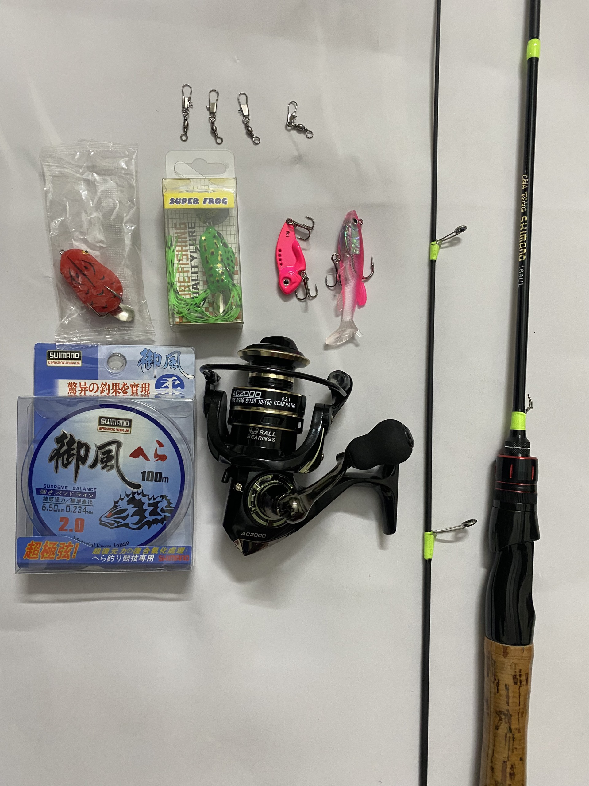 Bộ Cần Câu UL Cán Gỗ Đọt Đặc kèm máy và mồi giả chuyên lure