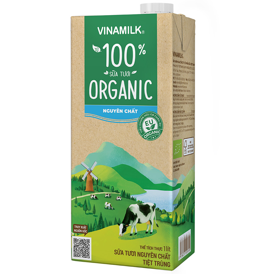 Sữa Tươi Tiệt Trùng Không Đường Vinamilk 100% Organic Hộp 1L
