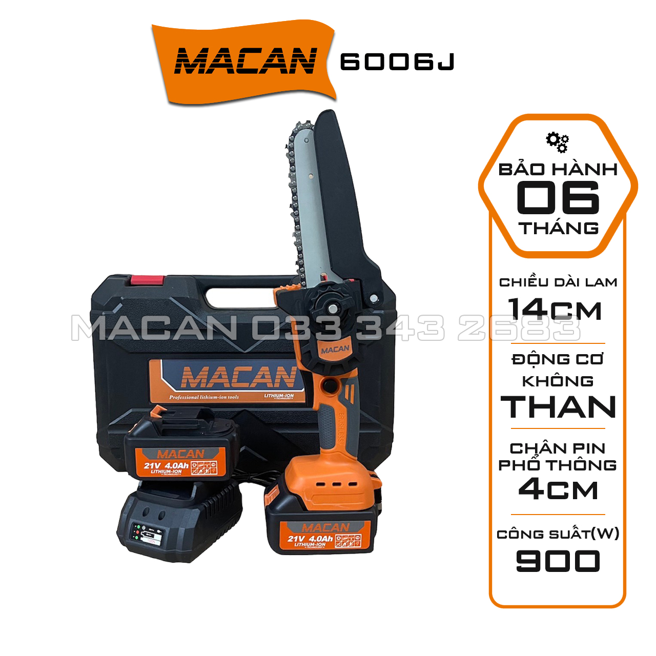 Máy cưa xích pin macan 6006j động cơ không chổi than chân pin phổ thông 4cm