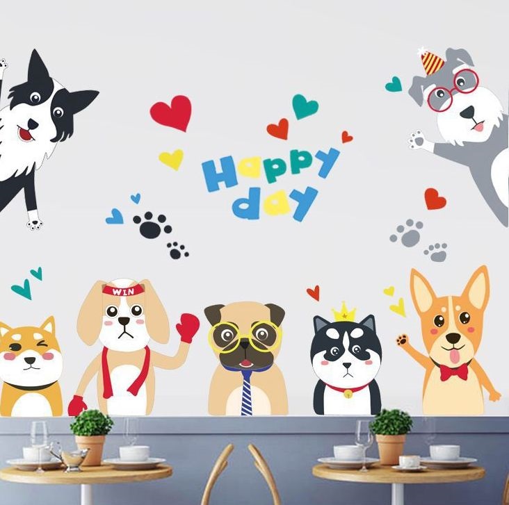 [HCM]Decal dán tường hình các chú chó Happy day