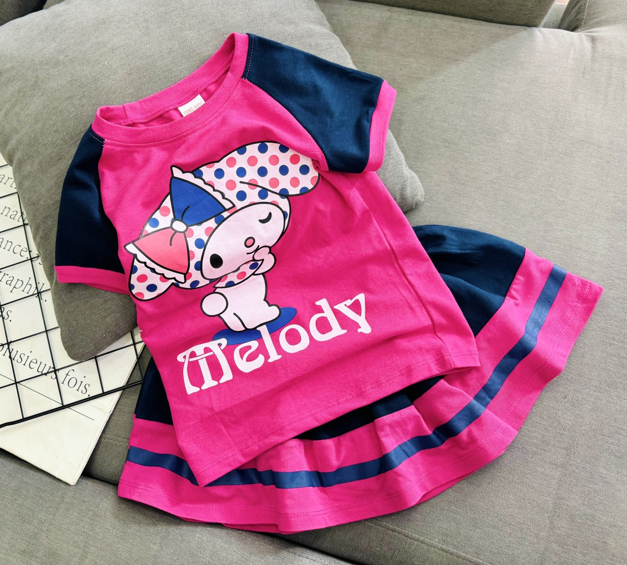Set, Bộ váy bé gái chất cotton mặc mát [10 22kg] áo thun ngắn tay + chân váy quần đáng yêu Jennie kids J552 - 5