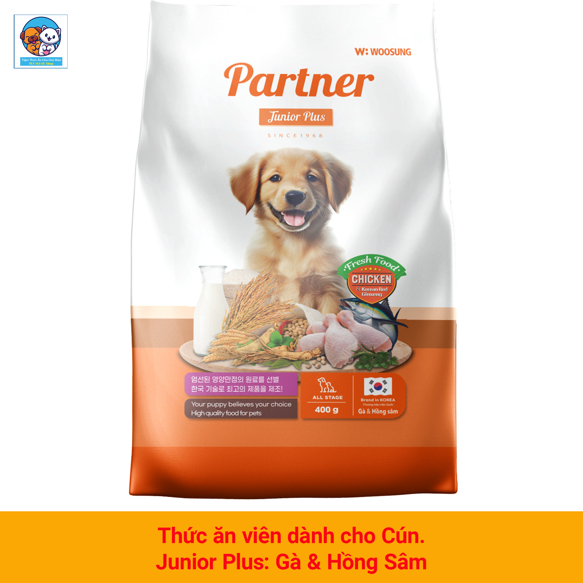Partner Junior Plus thức ăn viên/ hạt dành cho chó ở mọi giai đoạn - 8mm - 400gram/ túi