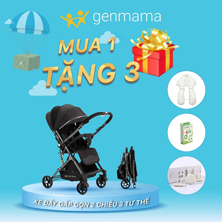Xe đẩy 2 chiều 3 tư thế gấp gọn, siêu nhẹ. Xe đẩy có tay kéo xe không cần xách, có bánh xe và khung giảm xóc