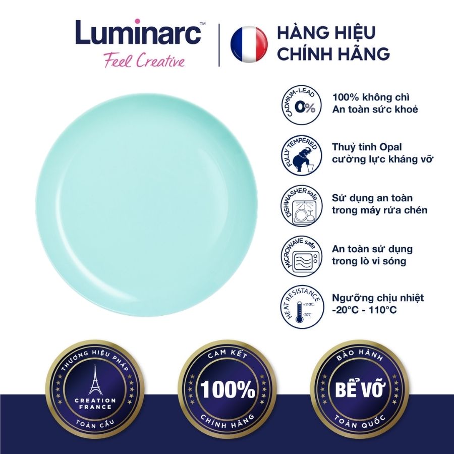 Bộ 6 đĩa tt luminarc diwali light turquoise 25cm-ludip2611