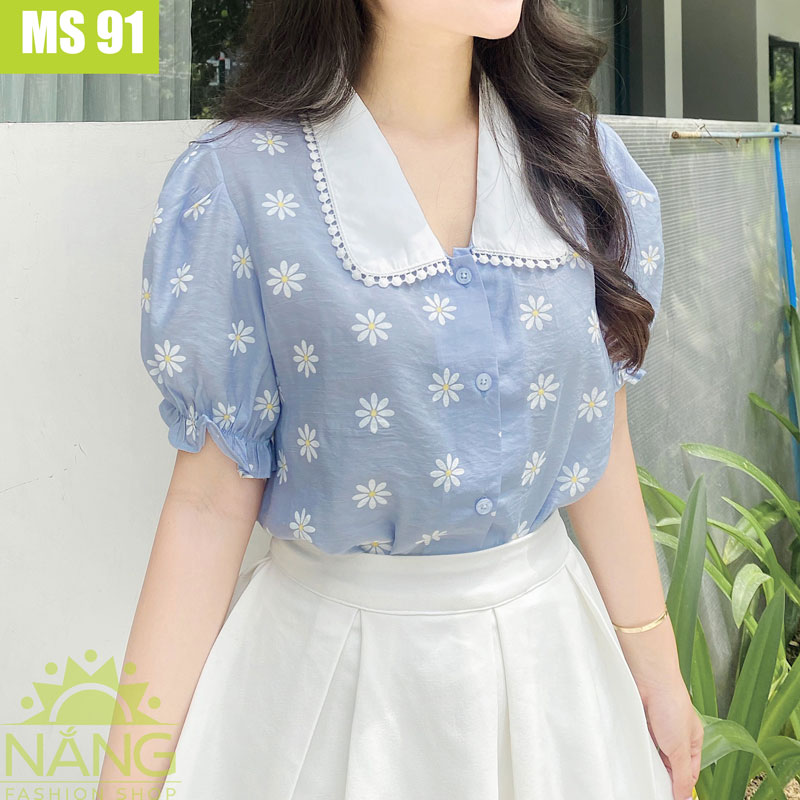 ÁO SƠ MI CỔ SEN HOA CÚC (MS91)