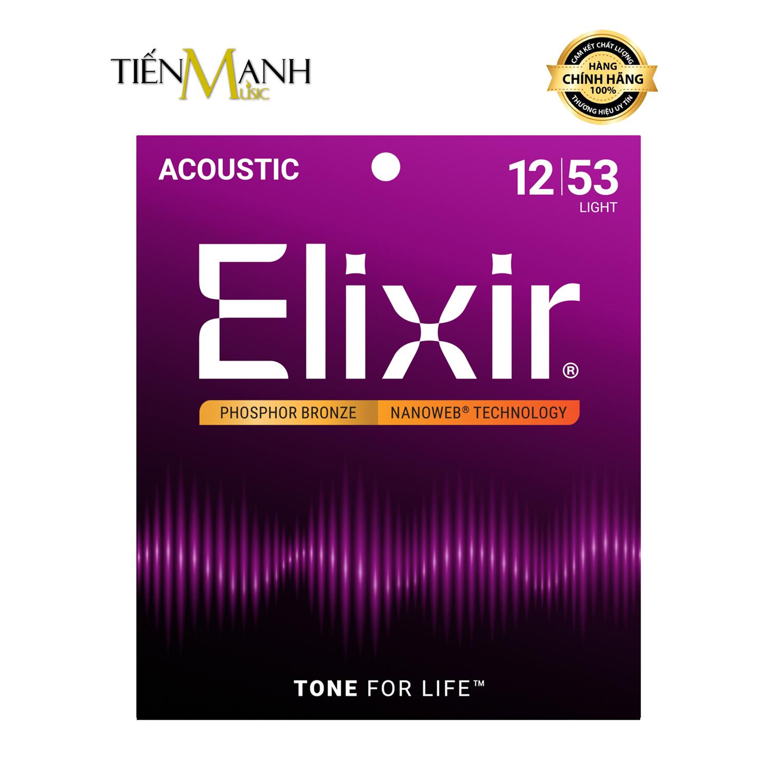 Elixir 16052 - Dây Đàn Acoustic Guitar Cỡ 12 Phosphor Bronze Strings Light - Hãng phân phối chính thức