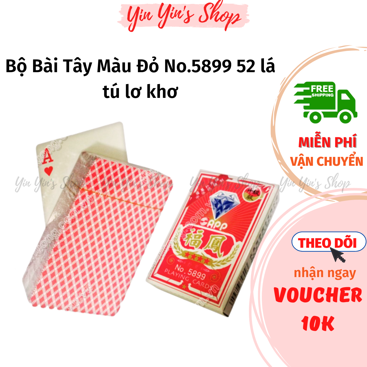 Bộ bài tây màu đỏ no.5899 52 lá tú lơ khơ dùng chơi tiến lên, bài cào, xì dách...