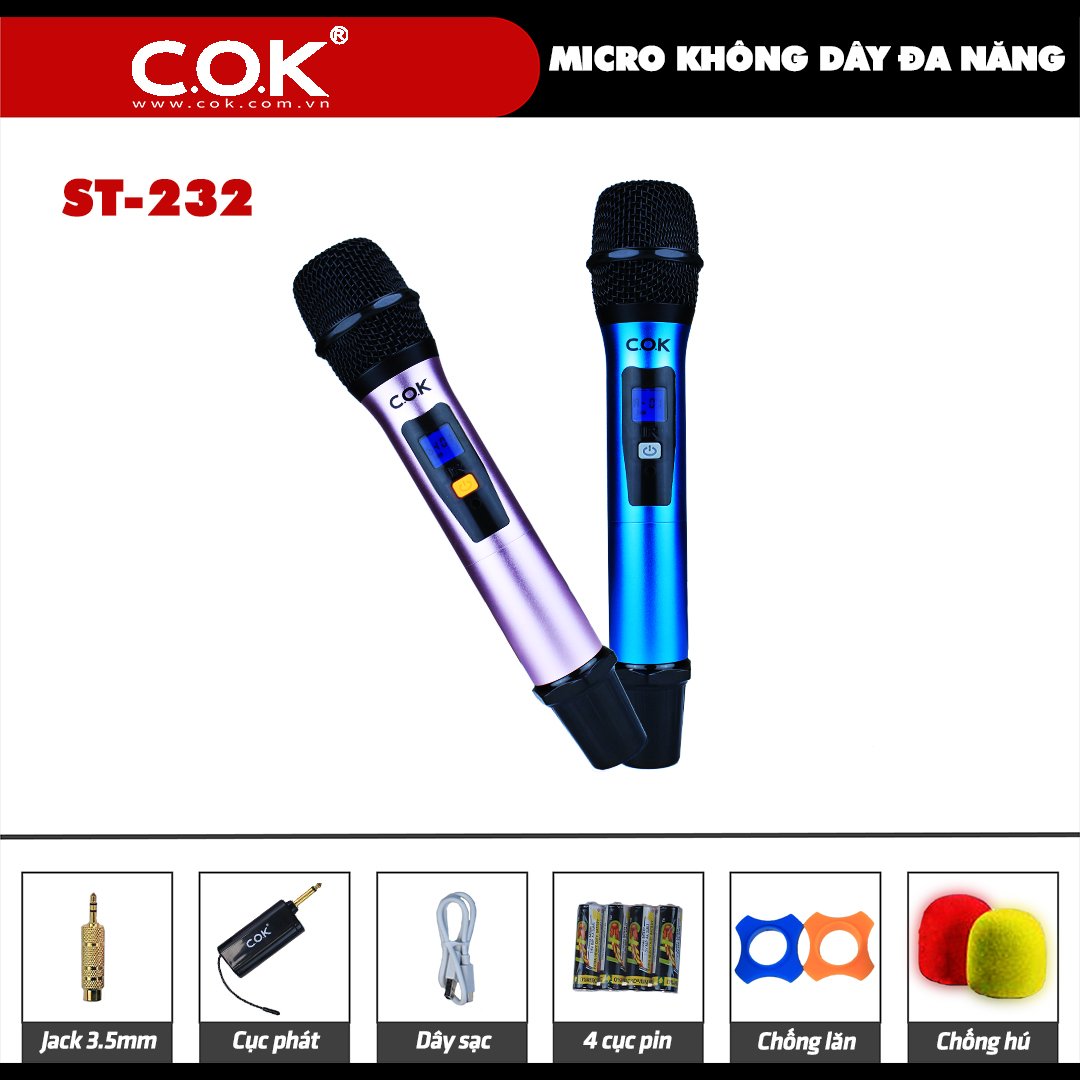 Micro không dây karaoke - chính hãng c.o.k st-232 - bảo hành 12 tháng
