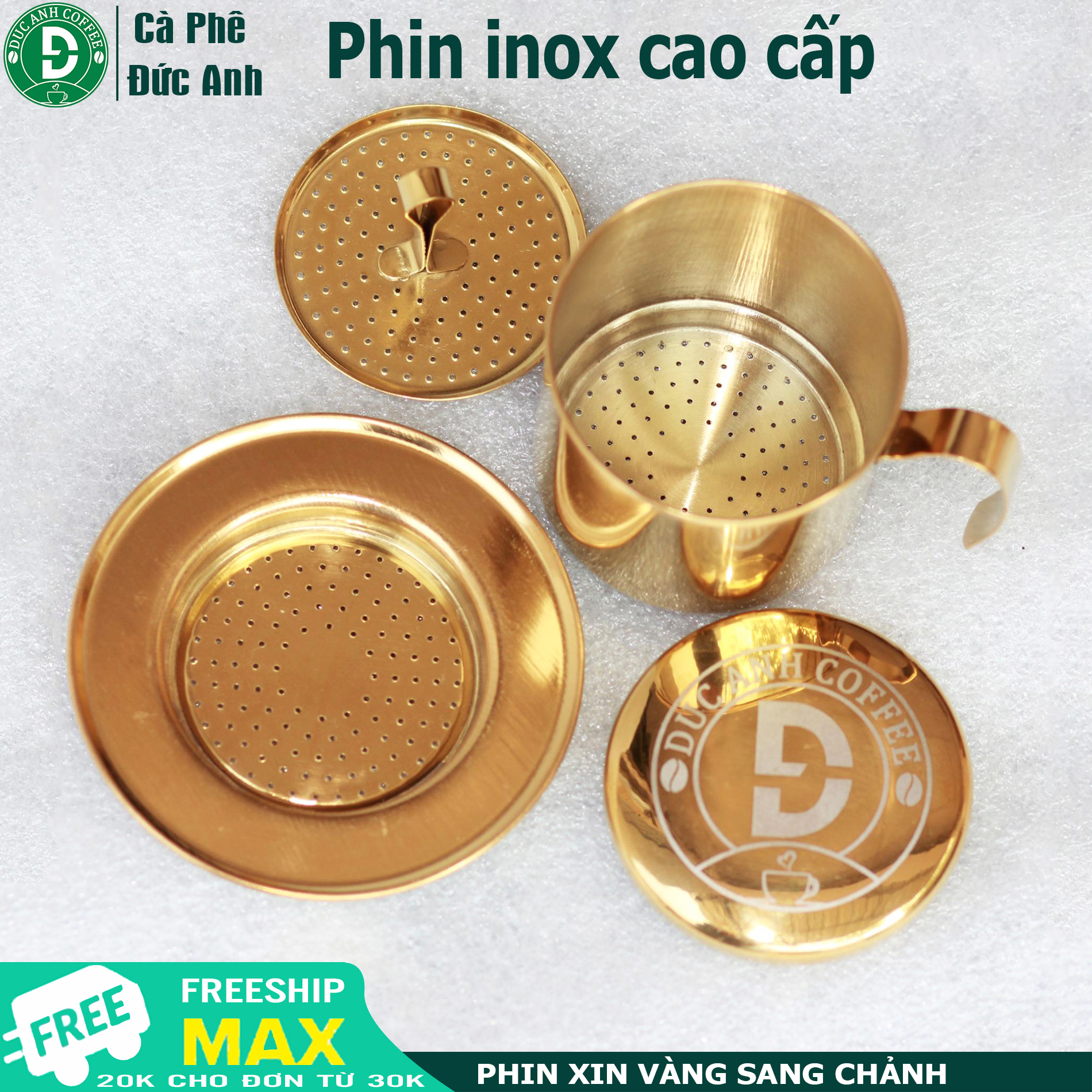 Phin VÀNG inox pha cà phê nguyên chất rang mộc - dập logo DUC ANH COFFEE - Phin cafe phin inox phin pha cafe phin cà phê