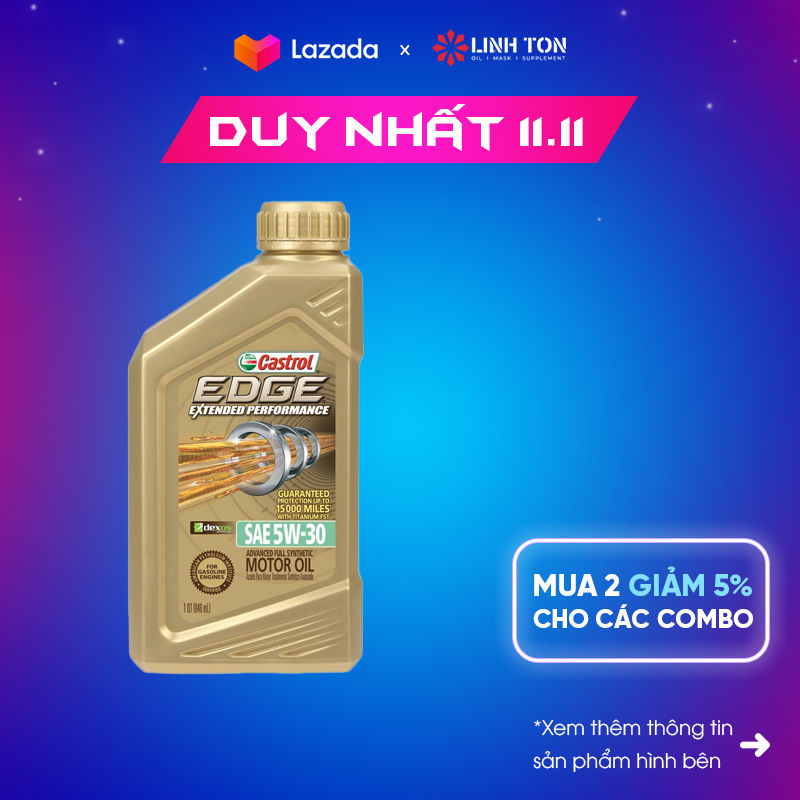 [HCM]Nhớt nhập khẩu tổng hợp cao cấp xe tay ga ô tô Castrol Edge Extended Performance 5W30 946ml