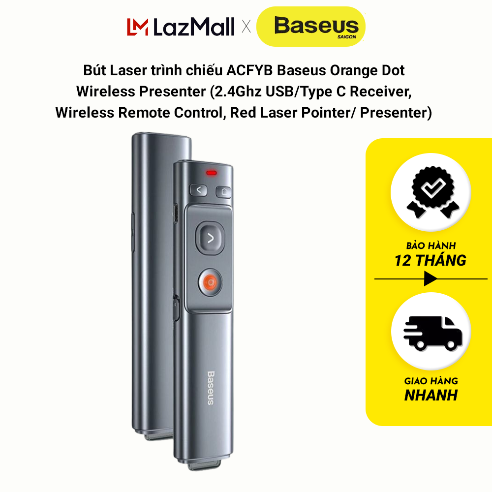 Bút Laser trình chiếu ACFYB Baseus Orange Dot Wireless Presenter (2.4Ghz USB/Type C Receiver, Wirele