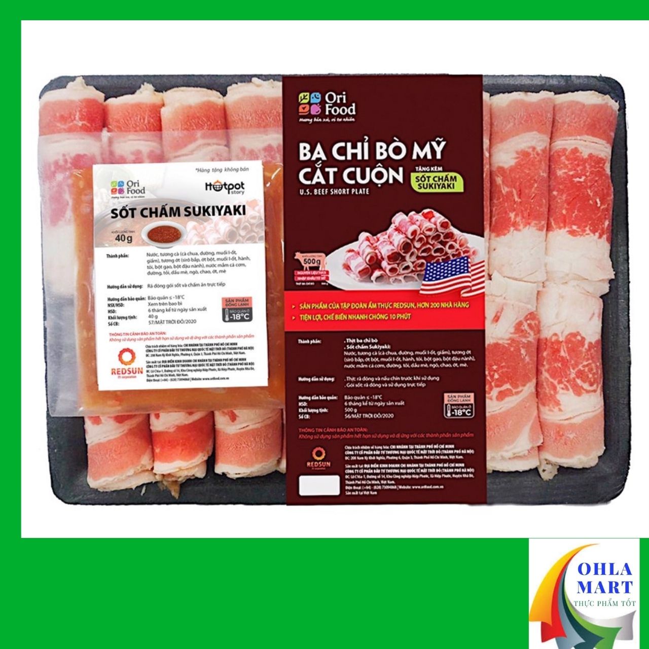 Thịt Ba Chỉ Bò Mỹ Orifood cuộn sốt chấm Sukiyaki 540g Ohla mart Chế Biến