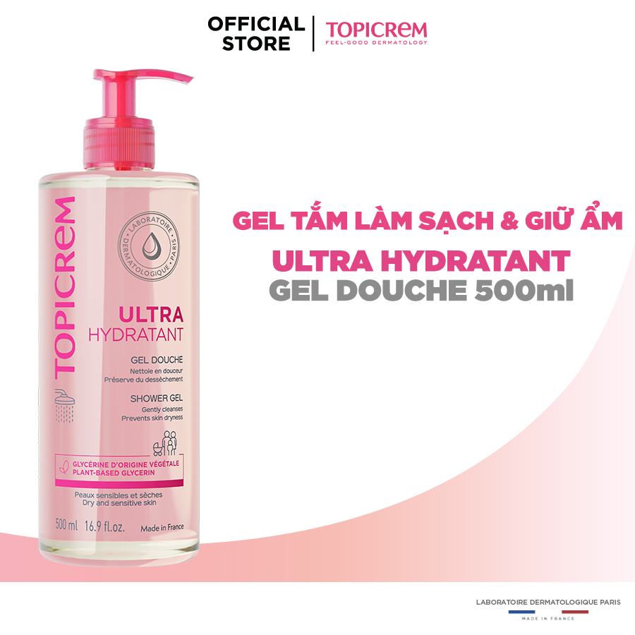 Gel tắm siêu dưỡng ẩm TOPICREM ULTRA HYDRATANT GEL DOUCHE 500ml giữ ẩm cho làn da nhạy cảm