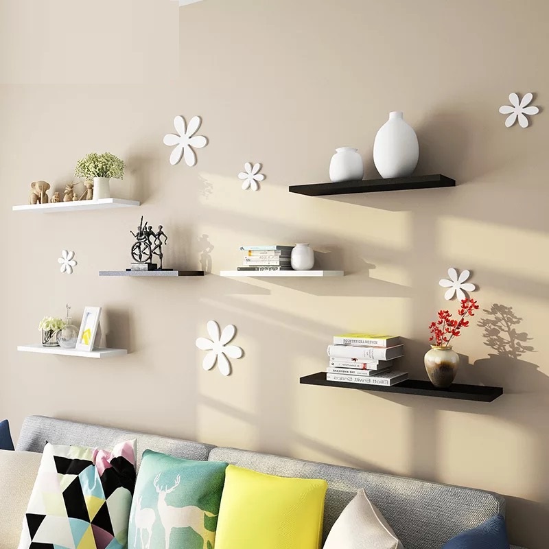 Bộ 6 kệ treo tường trang trí tivi - sofa - phòng khách -phòng ngủ Gỗ lõi xanh chống ẩm +Tặng trang trí gỗ