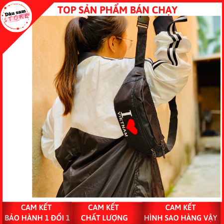 [HCM]Túi đeo chéo ngực nữ I Love VietNam - vải cavas - chống nước (Đen Trắng)