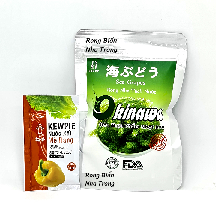 Rong nho tách nước xuất khẩu Okinawa gói 100g - Tặng 1 gói nước sốt mè rang Kewpie 15ml