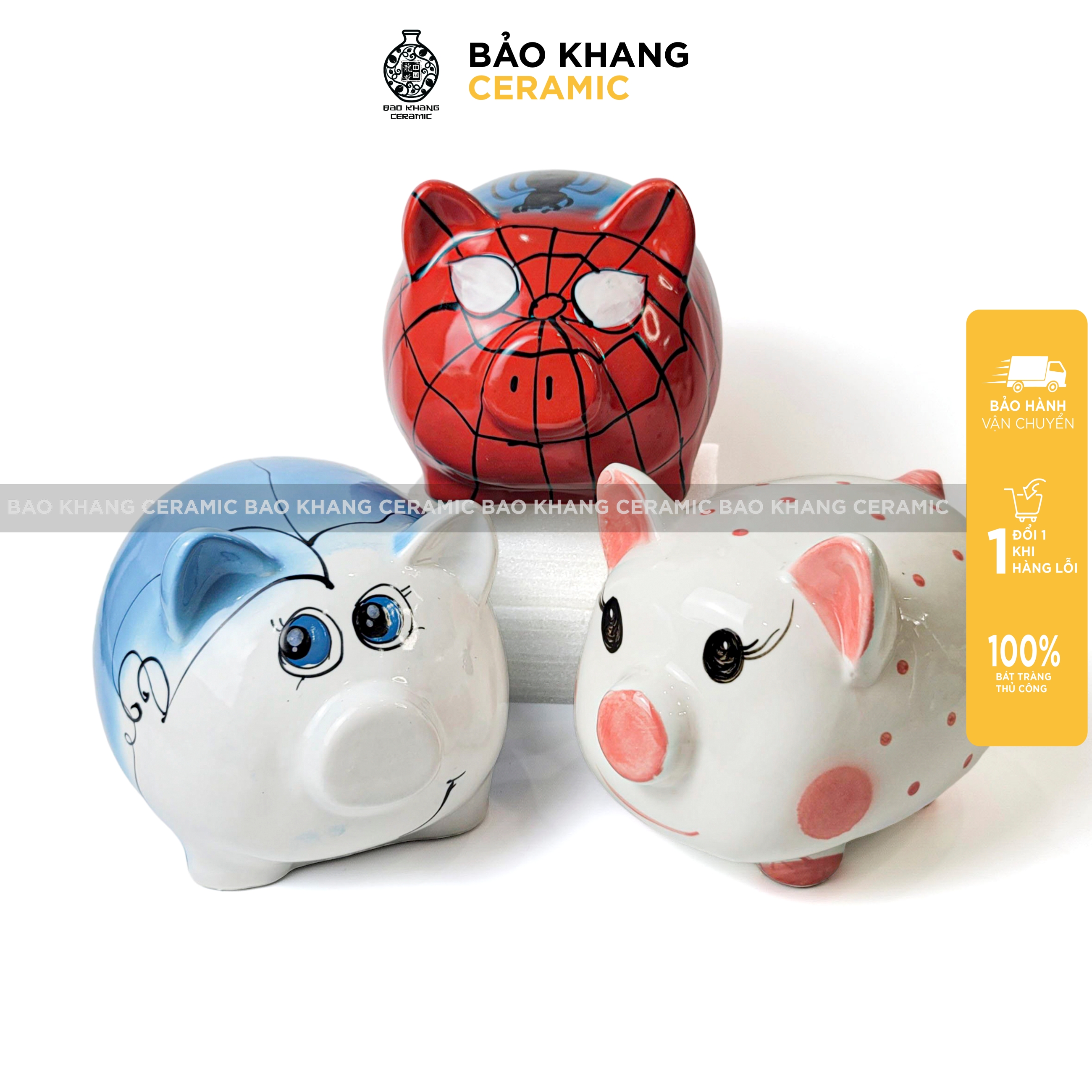 Heo sứ tiết kiệm tiền lợn đất ống heo hoạt hình sứ bát tràng cao cấp 2 size dễ thương