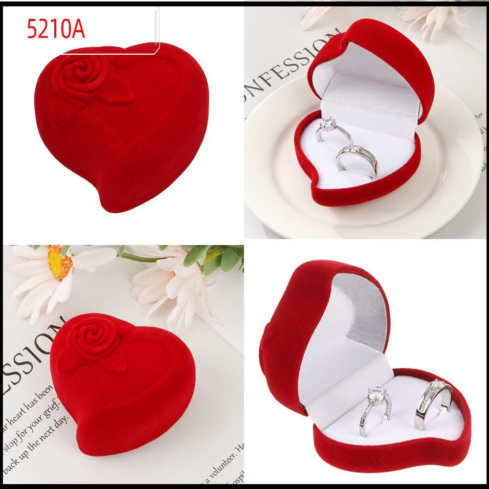 5210A Đính hôn Bền đẹp Tinh tế Hình trái tim Hồng đỏ Hộp đựng nhẫn đôi Hộp trang sức nhung Hộp trưng bày nhẫn