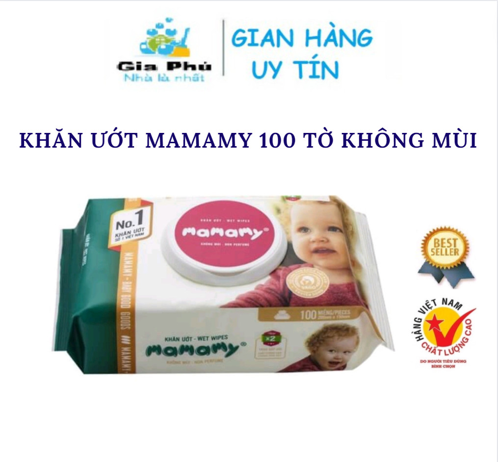 Combo 10 gói khăn ướt dành cho em bé mamamy không mùi 100 tờ có nắp gia phú