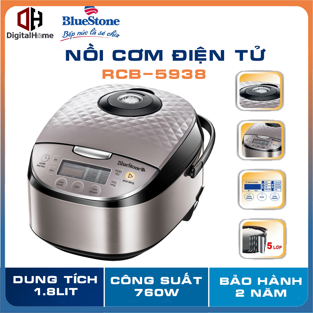 Nồi cơm điện tử bluestone rcb-5938,công suất 760w,1.8l, bảo hành chính hãng 2 năm
