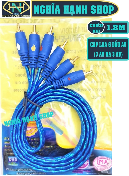 Cáp loa 6 đầu av hoa sen dài 1.2m chống nhiễu | dây av 6 đầu hoa sen, dây hoa sen 6 đầu, dây loa 3 av ra 3 av
