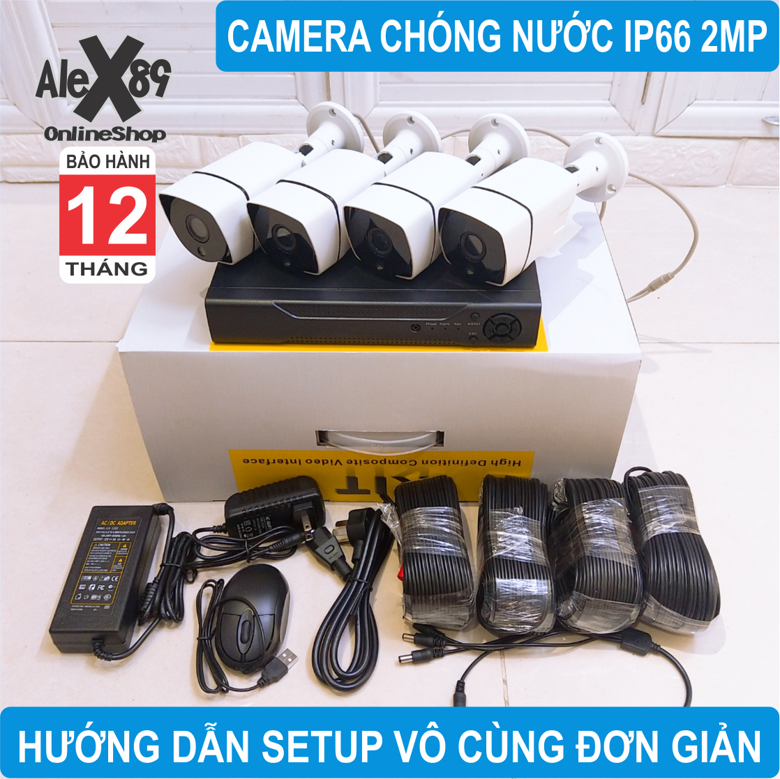 🔥17.9 - 30.9🔥Trọn Bộ 4 Camera DVR Giám Sát 2MP Chóng Nước IP66 CCTV Dây 20 Mét - App điều khiển từ xa (Không HDD)