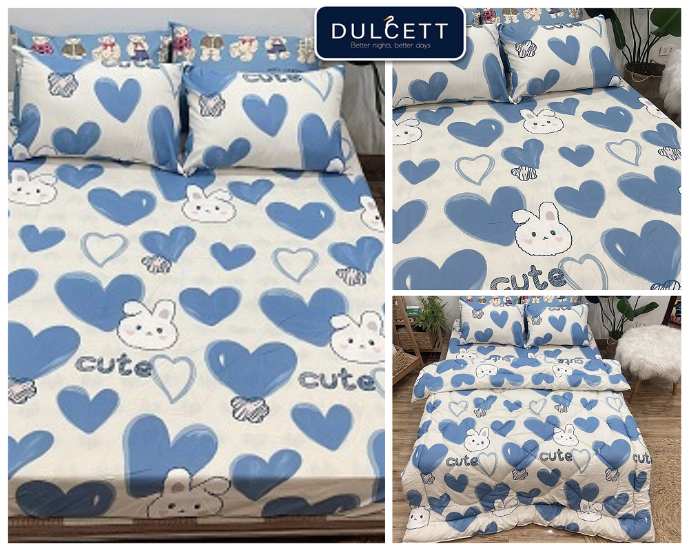 Set ga gối mẫu thỏ xanh chất liệu cotton mềm mại