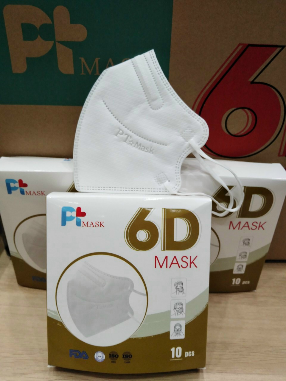 Khẩu trang y tế  kháng khuẩn 6D PT Mask 5 lớp, hộp 10 cái, màu trắng