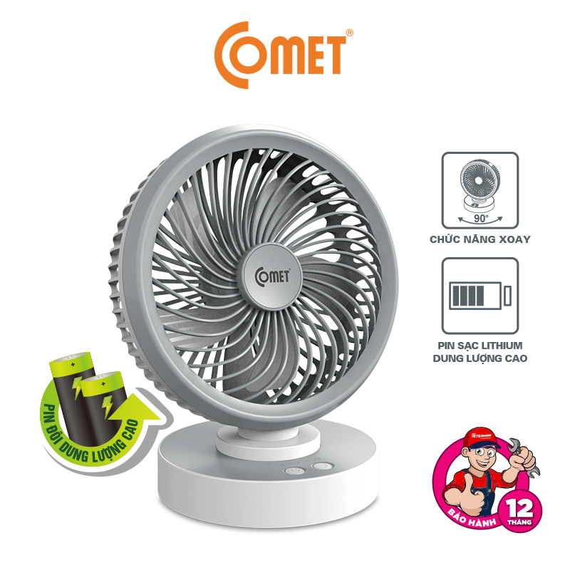 Quạt Sạc Tích Điện Để Bàn Đa Năng COMET CRF1506 7W 4 Cấp Độ Gió Xoay 90 Độ Để Bàn Văn Phòng