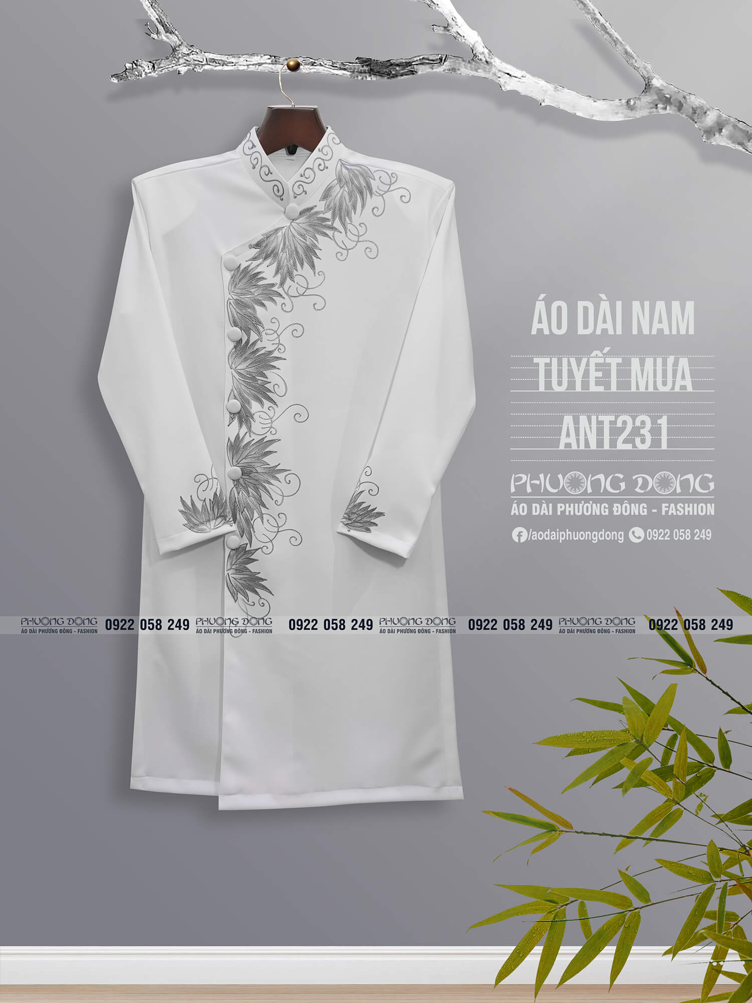 Áo Dài Cách Tân Nam - Lịch Lãm Và Lãng Tử Vải Tuyết Mưa Dày Nhưng Mềm Phom Vest Đứng Đĩnh Đạc - Vẽ Tay Màu Acrylic Nghệ Thuật Bền Và Đẹp - ANT231