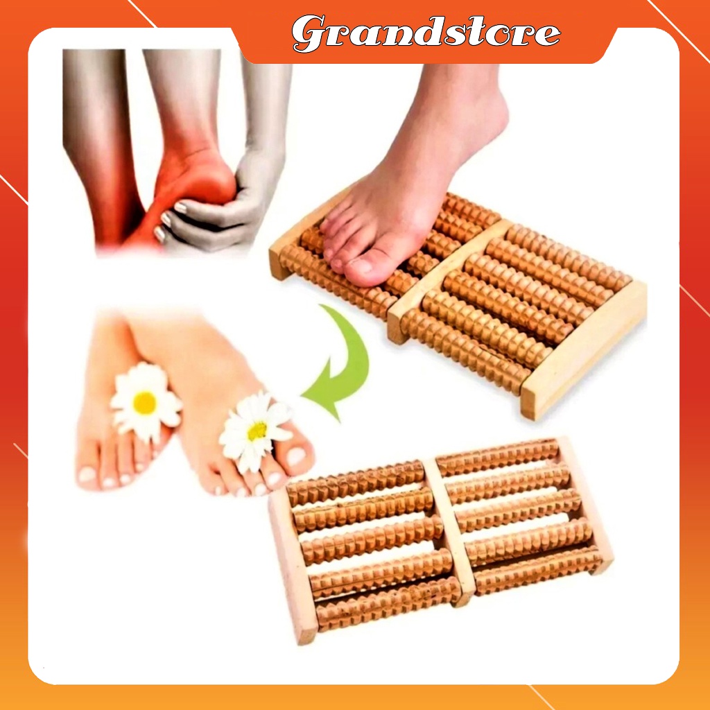 Bàn lăn massage chân bằng gỗ 5 hàng mát xa lòng bàn chân thon gọn bấm huyệt, dụng cụ con lăn gỗ matxa chân tay văn phòng