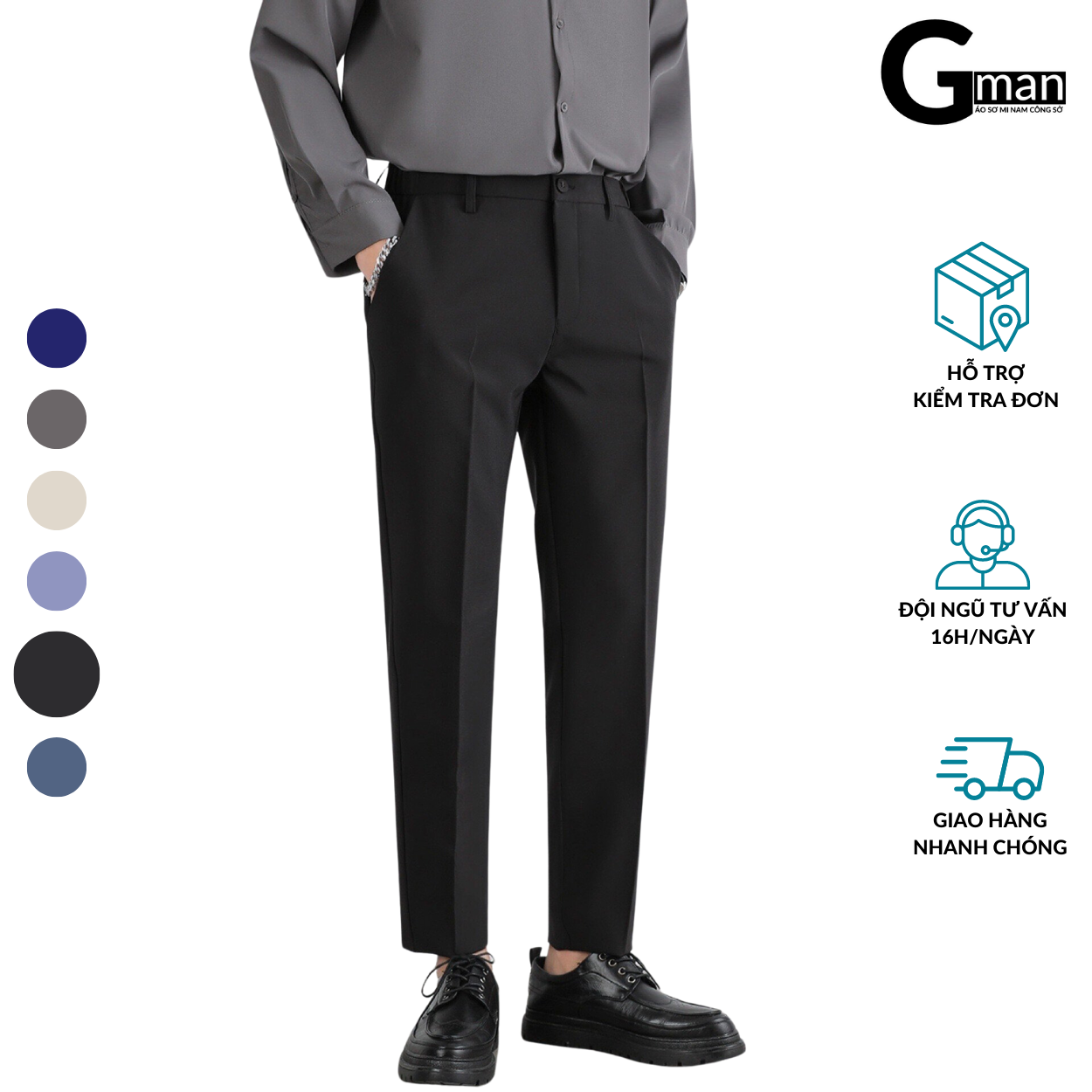 Quần âu nam Gman ống côn, form dáng Hàn Quốc, chất vải tuyết mưa co giãn 4 chiều, quần tây nam vải dày không bai màu  (QA)