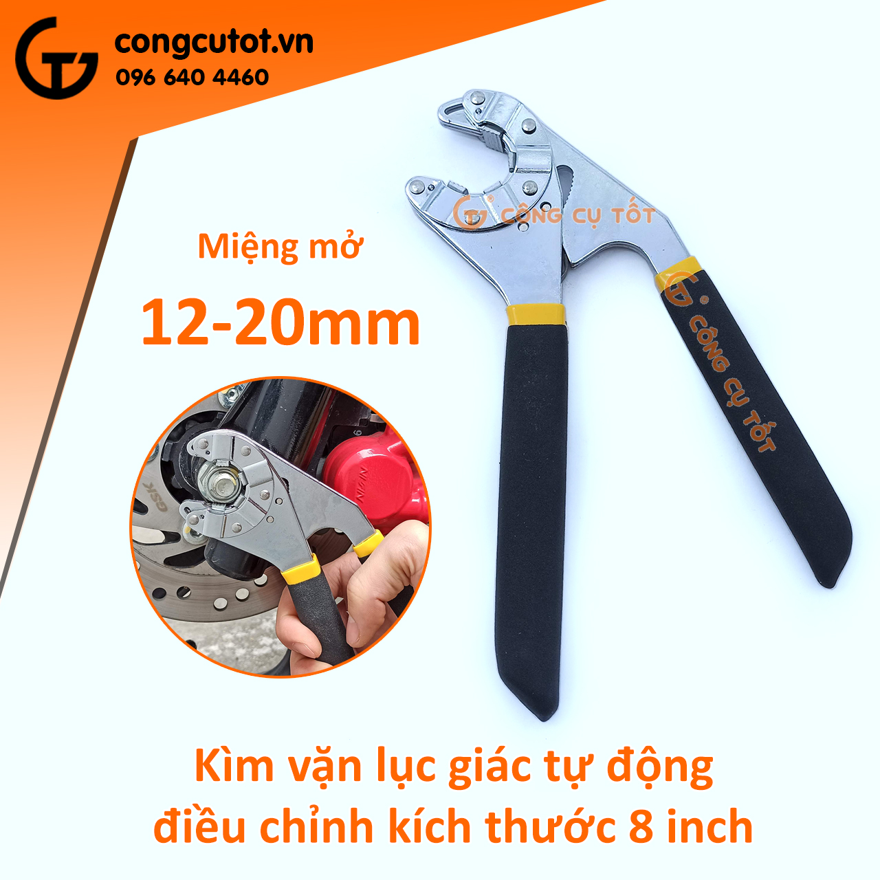 Kìm vặn lục giác đa năng 8 inch đầu miệng mở tối đa 15mm