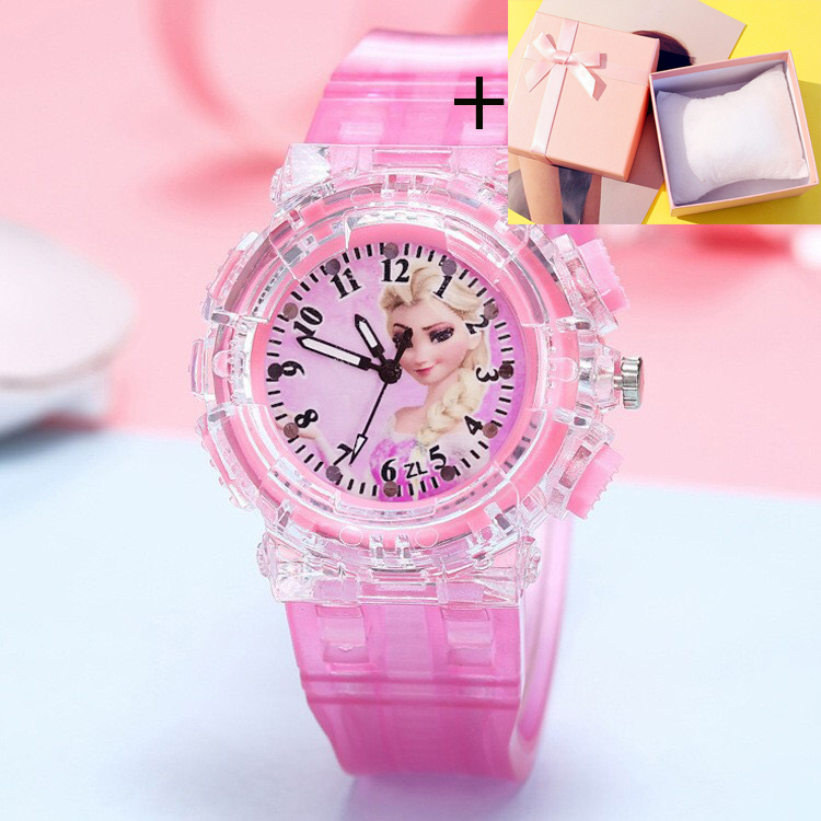 Đồng hồ Elsa đèn LED cho bé - Mặt đồng hồ phát sáng bé cực thích