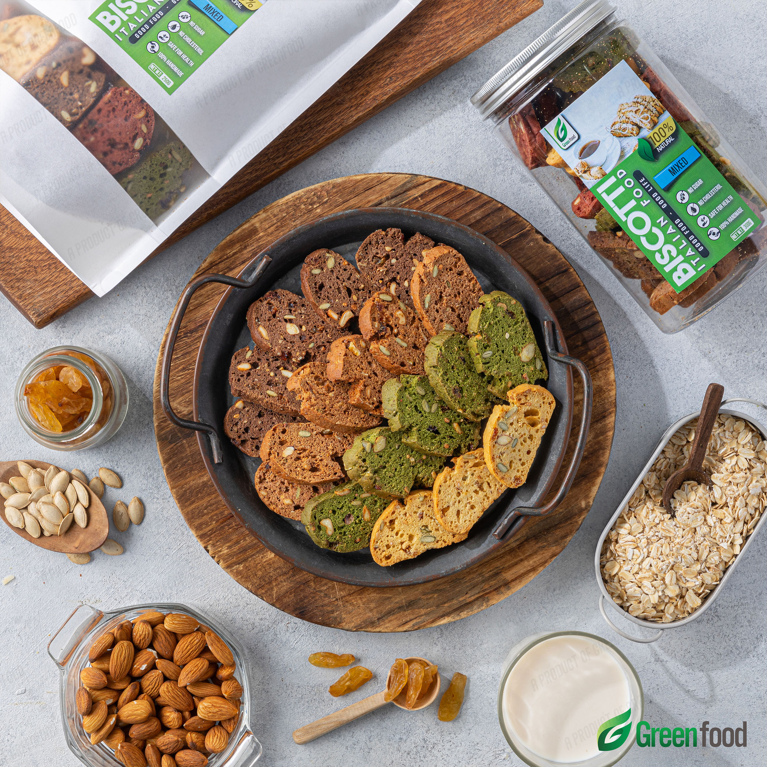 Biscotti nguyên cám 5 vị 250gr - Bánh ăn kiêng không đường dành cho người giảm cân, tiểu đường.