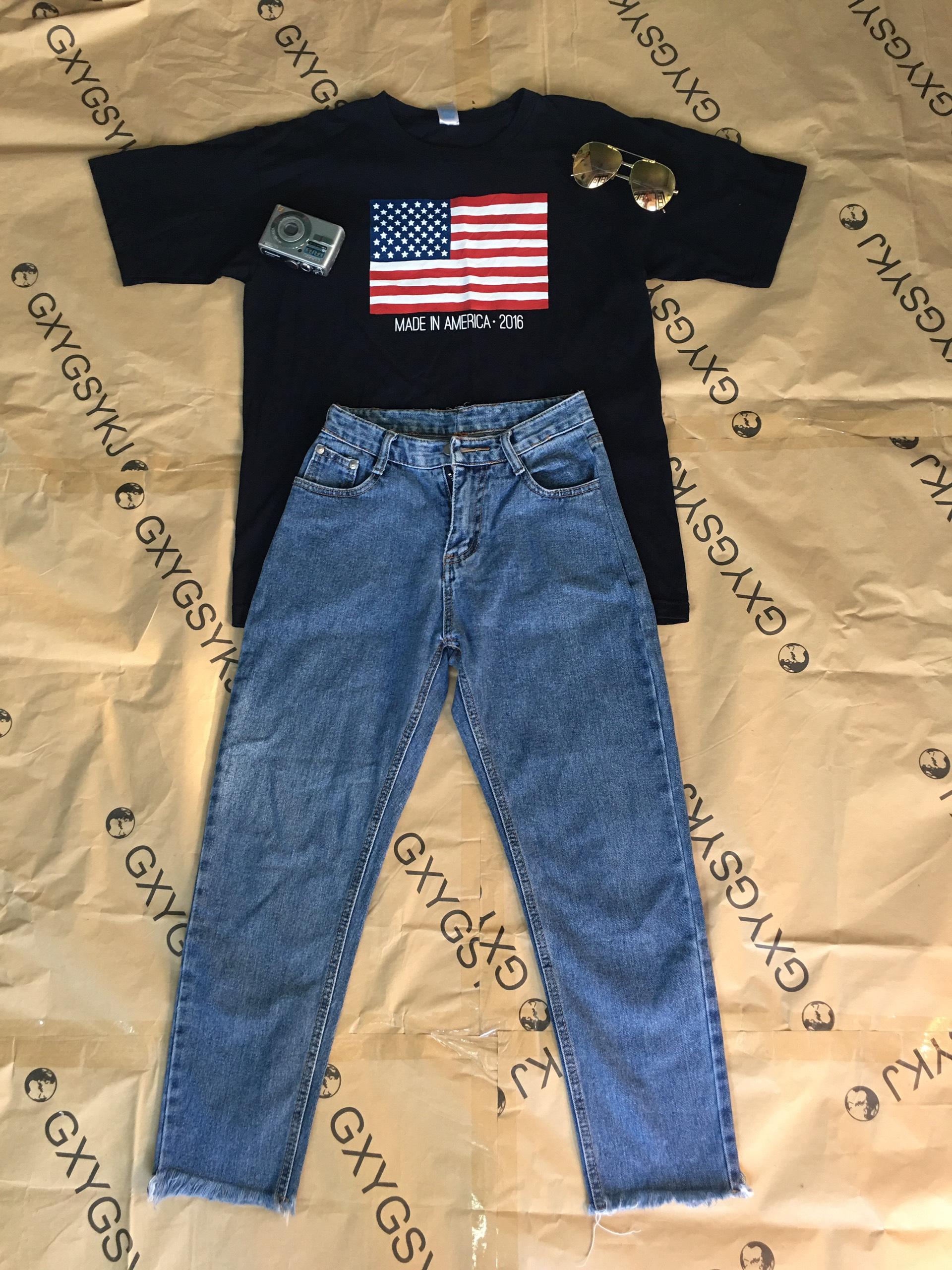 Quần Baggy Nữ Jean Lưng cao + Áo Thun Cực Chất Cực HOT