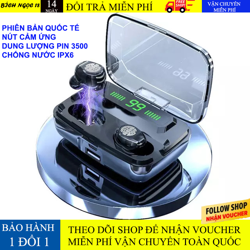 Tai nghe bluetooth F9 phiên bản kén sạc dung lượng pin 3500 kiêm sạc dự phòng điện thoai, tai nghe âm thanh 9D, chống nước, chống ồn, tai nghe không dây kiêm sạc dự phòng cho điện thoại [Cam kết bảo hành 1 đổi 1]