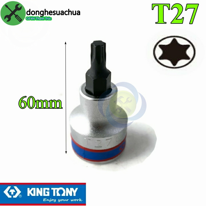 Đầu tuýp sao t27 1/2 kingtony 402327 dài 60mm trắng đen
